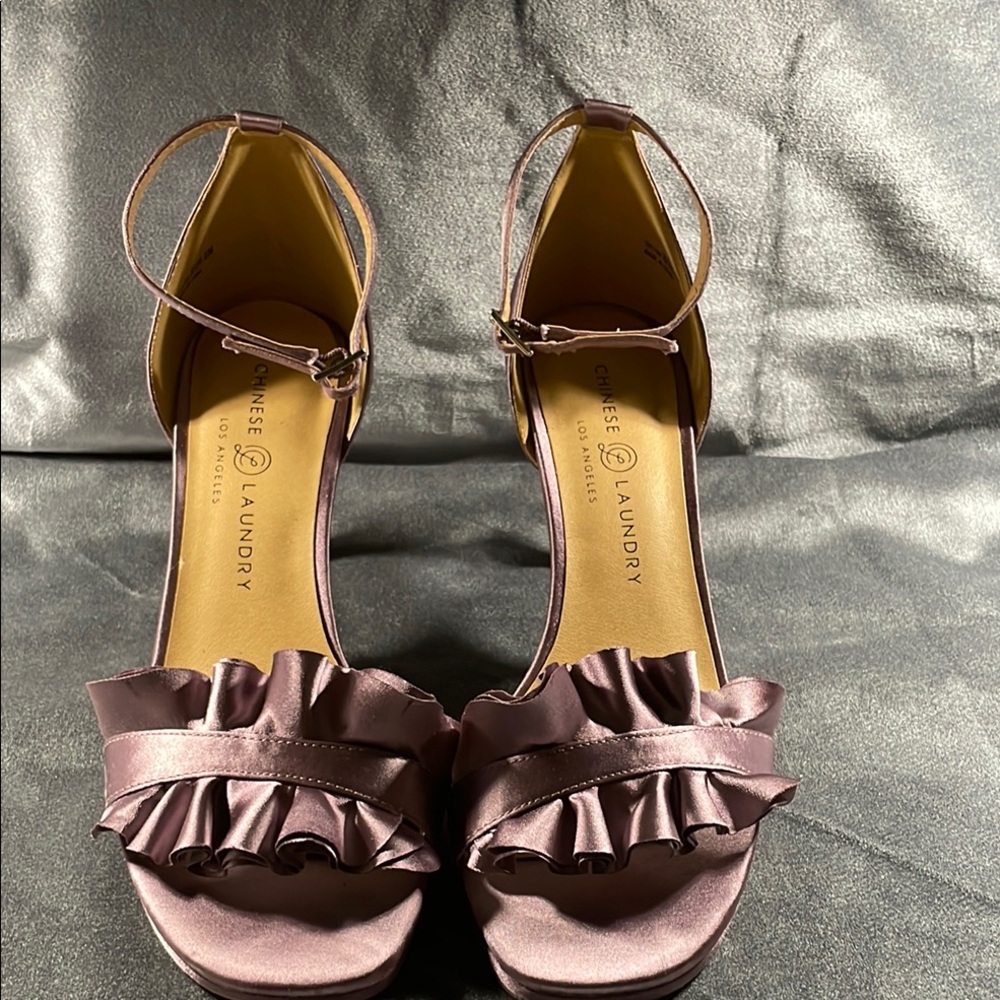 Chinese Laundry Pink High Heel Sandals with Ruffle Detail